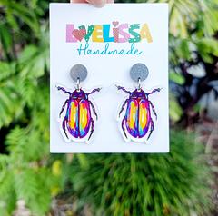 Neon Beetle Earrings
