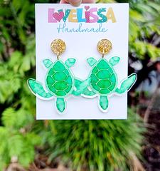 Big Green Sea Turtle Earrings